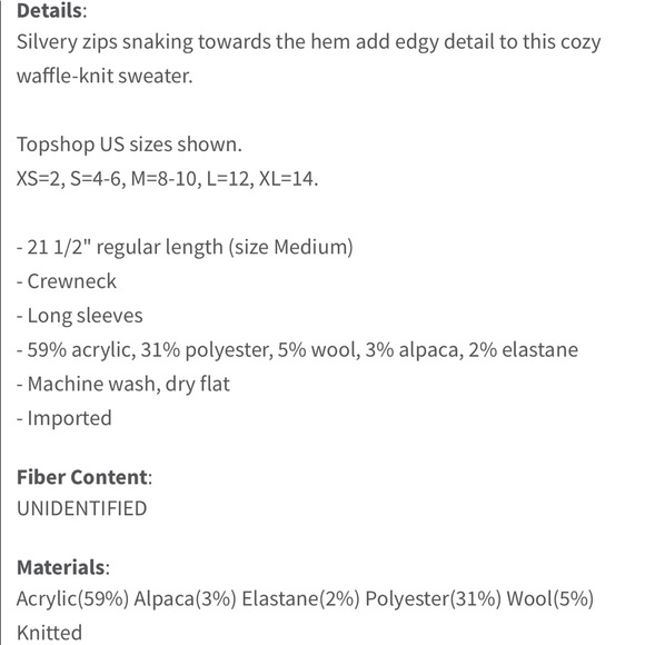 NWT! Topshop waffle knit sweater with zip detail - Picture 4 of 4